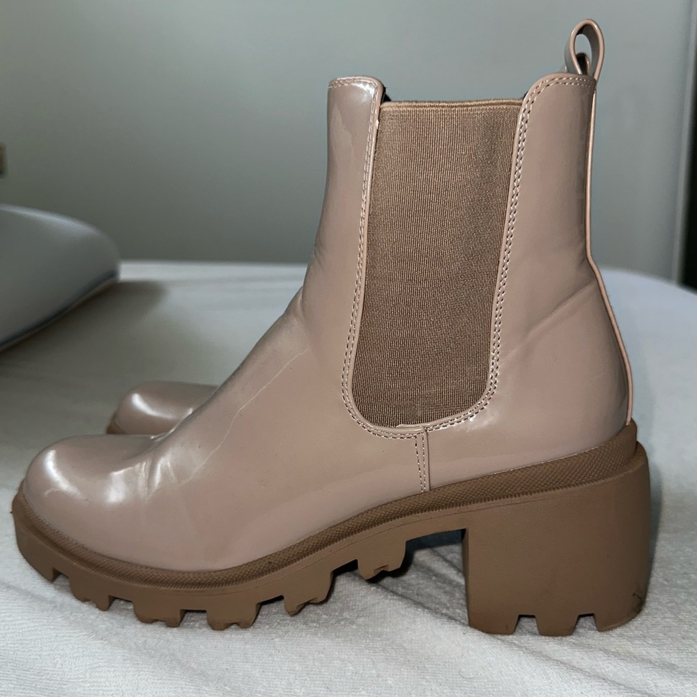 Tan Heeled Faux Leather Booties